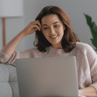Fintech woman working on laptop
