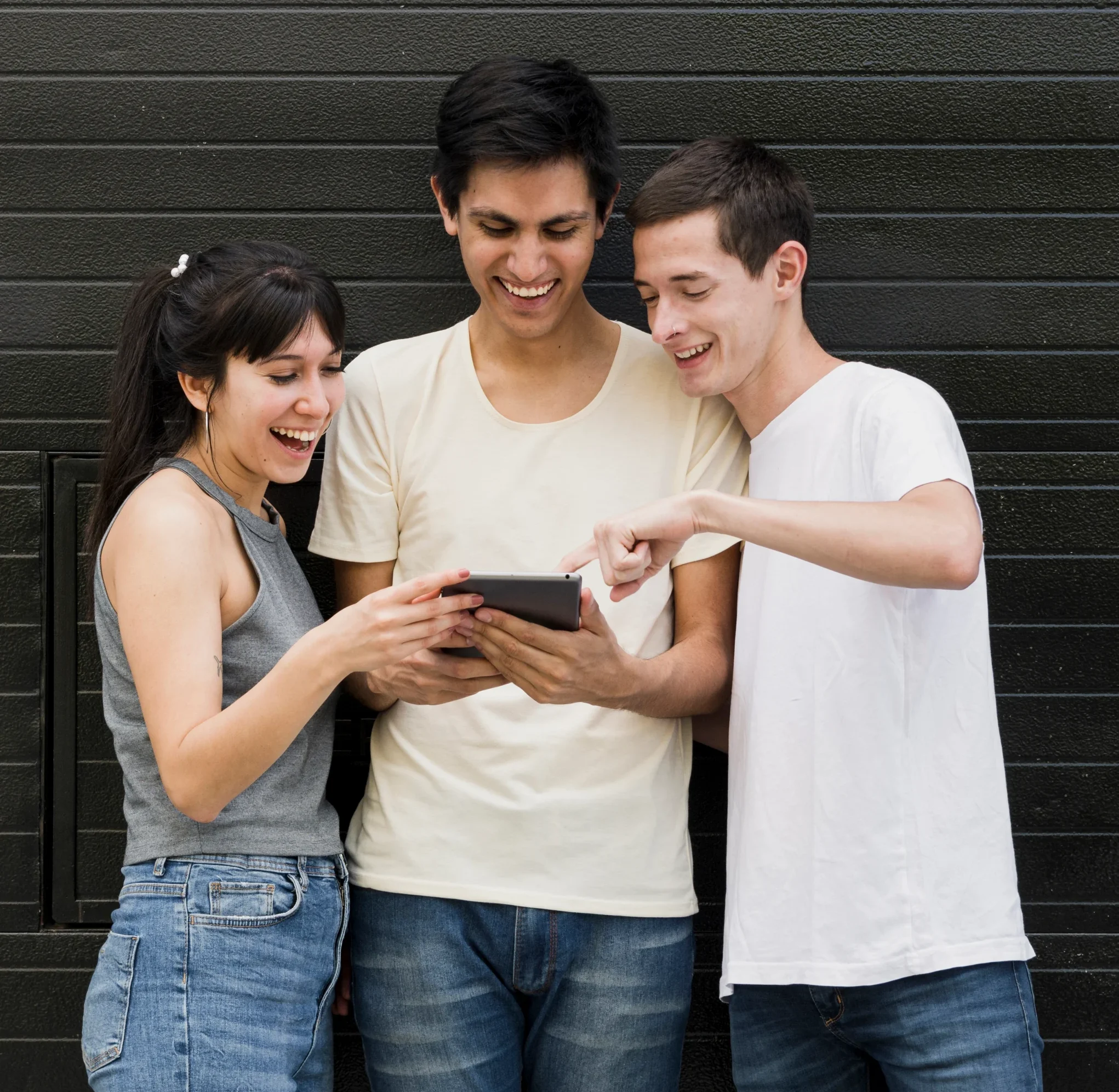 group-friends-checking-tablet